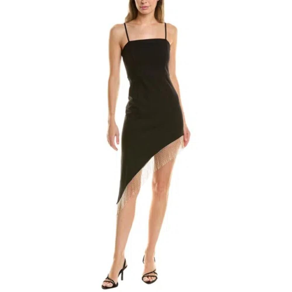 NWT O.p.t. Liwen Mini Dress Black Fringed Asymmetrical Dancing Flapper Size L